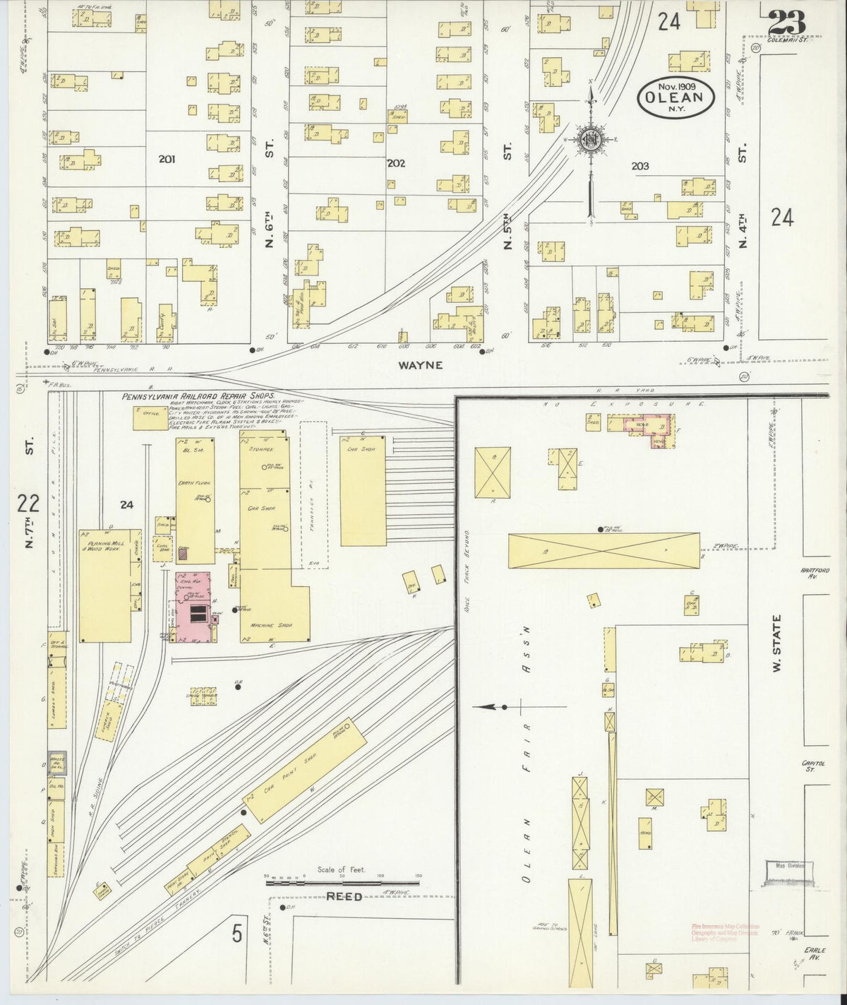 Sanborn Fire Insurance Map from Olean, Cattaraugus County, New York (1909), Sheet #0023 - Complete Map Set gallery image, historic Sanborn map, vintage wall art, New York New York