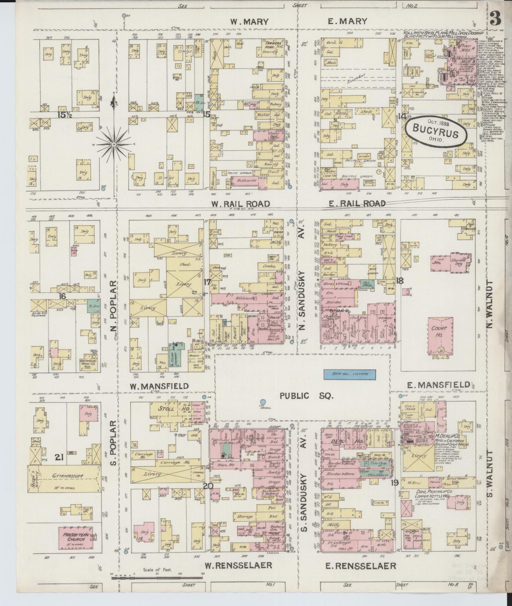 Sanborn Fire Insurance Map from Bucyrus, Crawford County, Ohio (1888), Sheet #0003 - Historic Sanborn Fire Insurance Map Print, vintage old map wall art, antique decor, genealogy gift, Ohio Ohio map