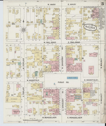 Sanborn Fire Insurance Map from Bucyrus, Crawford County, Ohio (1888), Sheet #0003 - Historic Sanborn Fire Insurance Map Print, vintage old map wall art, antique decor, genealogy gift, Ohio Ohio map