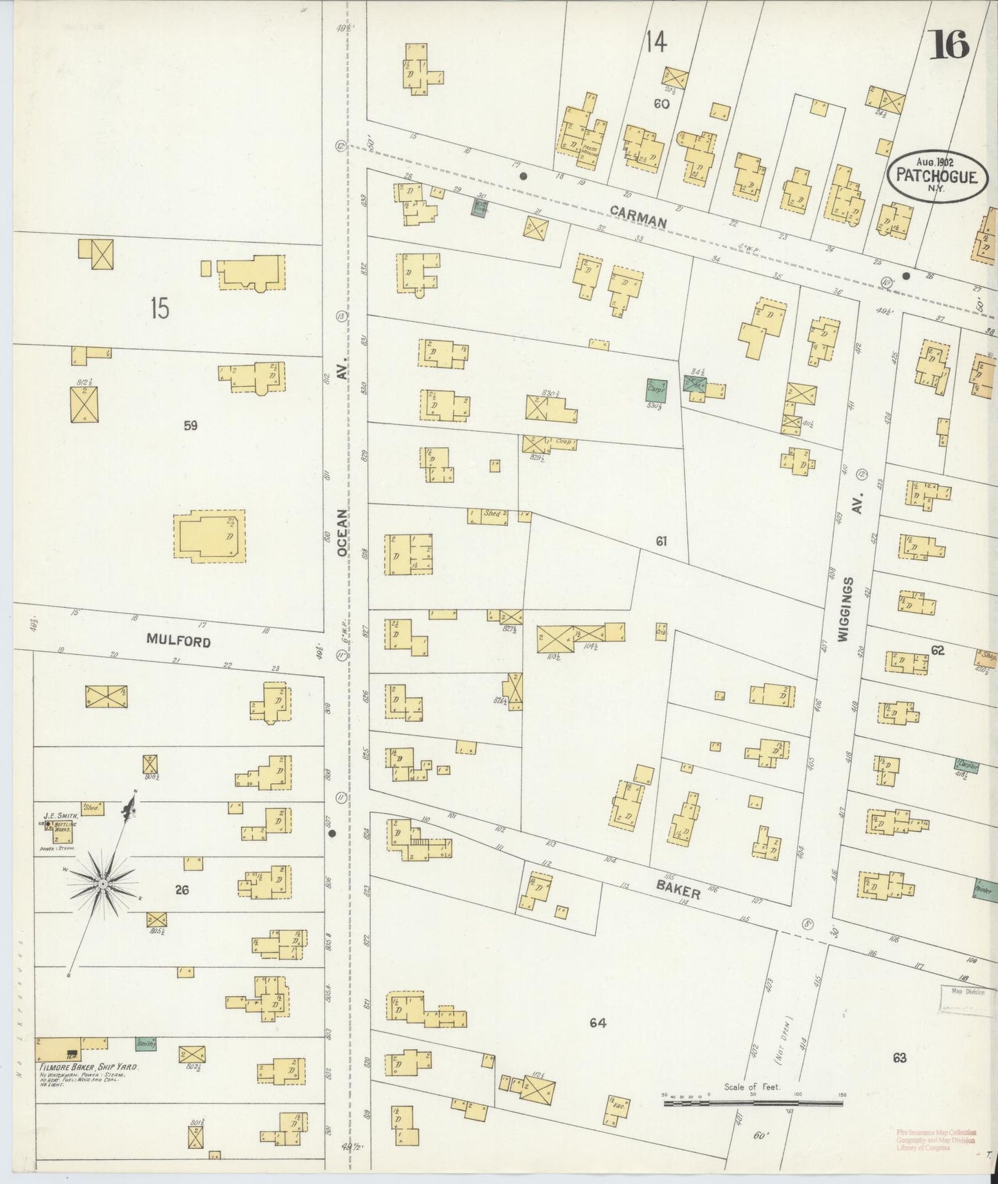 Sanborn Fire Insurance Map from Patchogue, Suffolk County, New York (1902), Sheet #0016 - Historic Sanborn Fire Insurance Map Print, vintage old map wall art, antique decor, genealogy gift, New York New York map