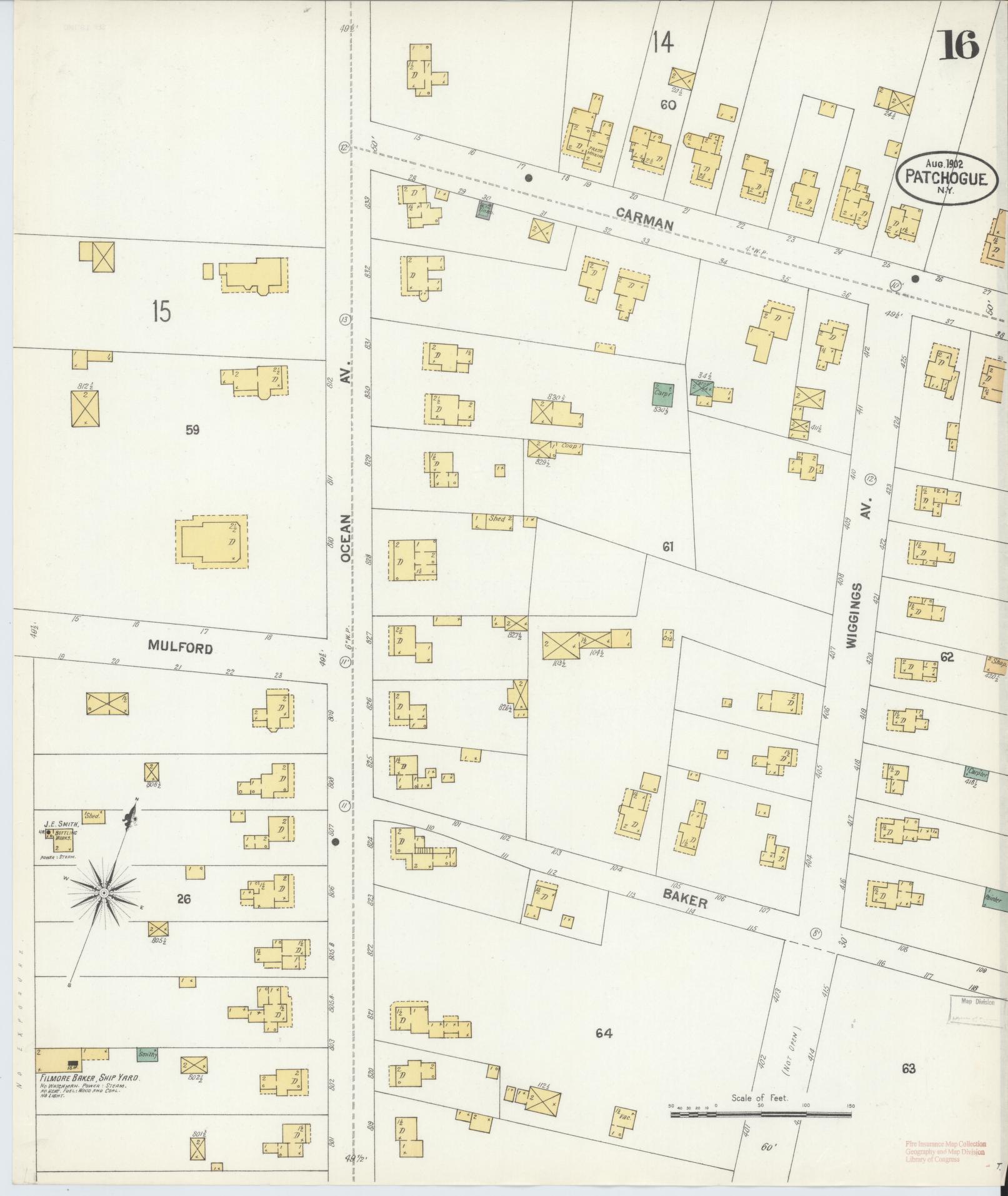 Sanborn Fire Insurance Map from Patchogue, Suffolk County, New York (1902), Sheet #0016 - Historic Sanborn Fire Insurance Map Print, vintage old map wall art, antique decor, genealogy gift, New York New York map