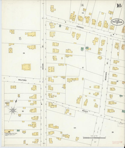 Sanborn Fire Insurance Map from Patchogue, Suffolk County, New York (1902), Sheet #0016 - Historic Sanborn Fire Insurance Map Print, vintage old map wall art, antique decor, genealogy gift, New York New York map