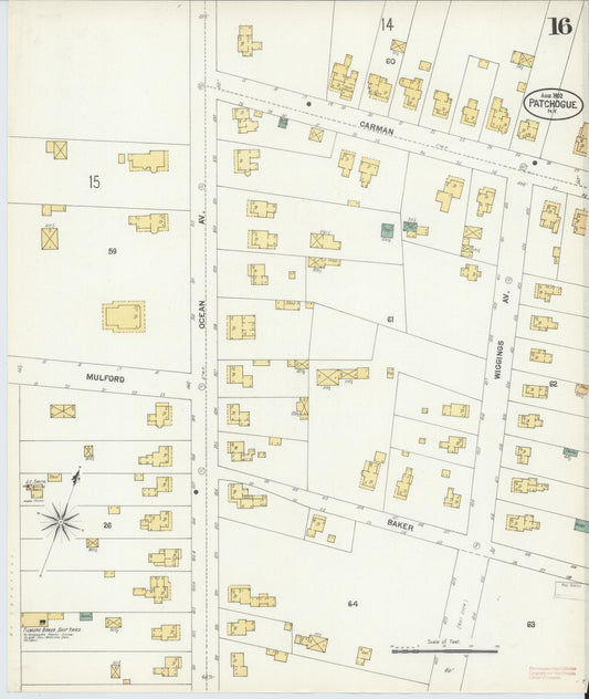 Sanborn Fire Insurance Map from Patchogue, Suffolk County, New York (1902), Sheet #0016 - Historic Sanborn Fire Insurance Map Print, vintage old map wall art, antique decor, genealogy gift, New York New York map