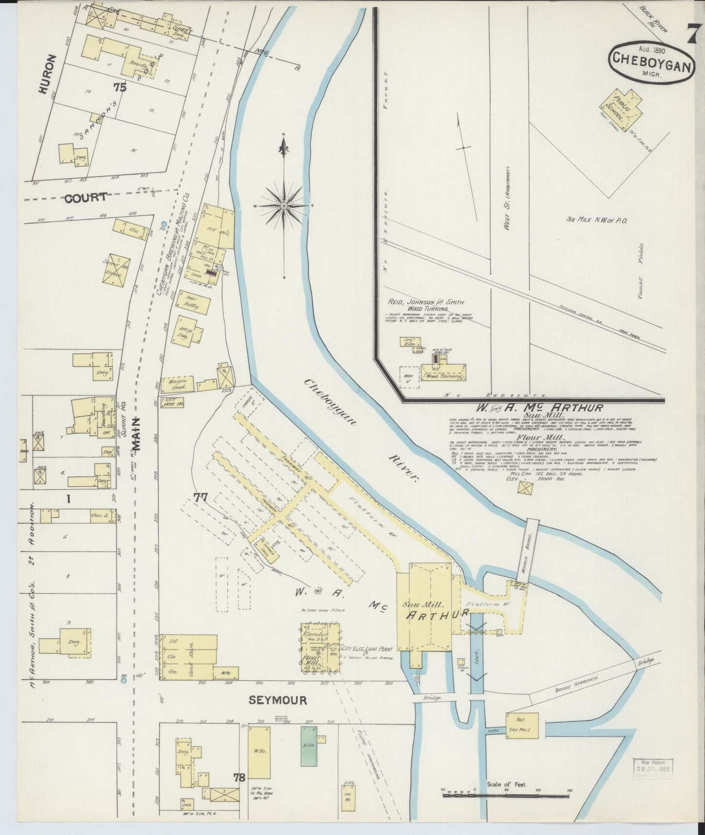 Sanborn Fire Insurance Map from Cheboygan, Cheboygan County, Michigan (1890), Sheet #0007 - Historic Sanborn Fire Insurance Map Print, vintage old map wall art, antique decor, genealogy gift, Michigan Michigan map