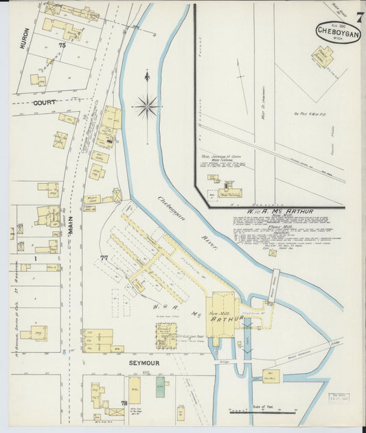 Sanborn Fire Insurance Map from Cheboygan, Cheboygan County, Michigan (1890), Sheet #0007 - Historic Sanborn Fire Insurance Map Print, vintage old map wall art, antique decor, genealogy gift, Michigan Michigan map