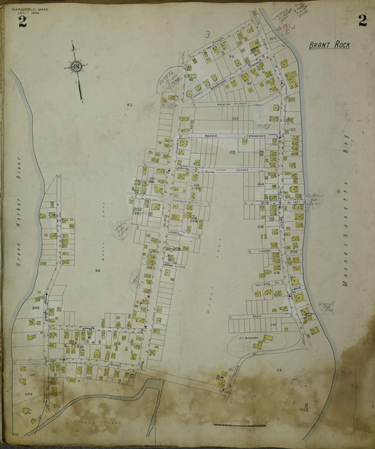 Sanborn Fire Insurance Map from Marshfield, Plymouth County, Massachusetts (1954), Sheet #0002 - Historic Sanborn Fire Insurance Map Print, vintage old map wall art, antique decor, genealogy gift, Massachusetts Massachusetts map