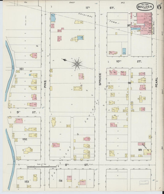 Sanborn Fire Insurance Map from Boulder, Boulder County, Colorado (1890), Sheet #0006 - Historic Sanborn Fire Insurance Map Print, vintage old map wall art, antique decor, genealogy gift, Colorado Colorado map