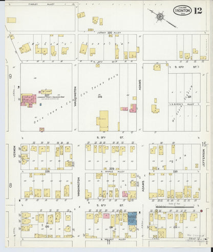 Sanborn Fire Insurance Map from Ironton, Lawrence County, Ohio (1916), Sheet #0012 - Historic Sanborn Fire Insurance Map Print, vintage old map wall art, antique decor, genealogy gift, Ohio Ohio map