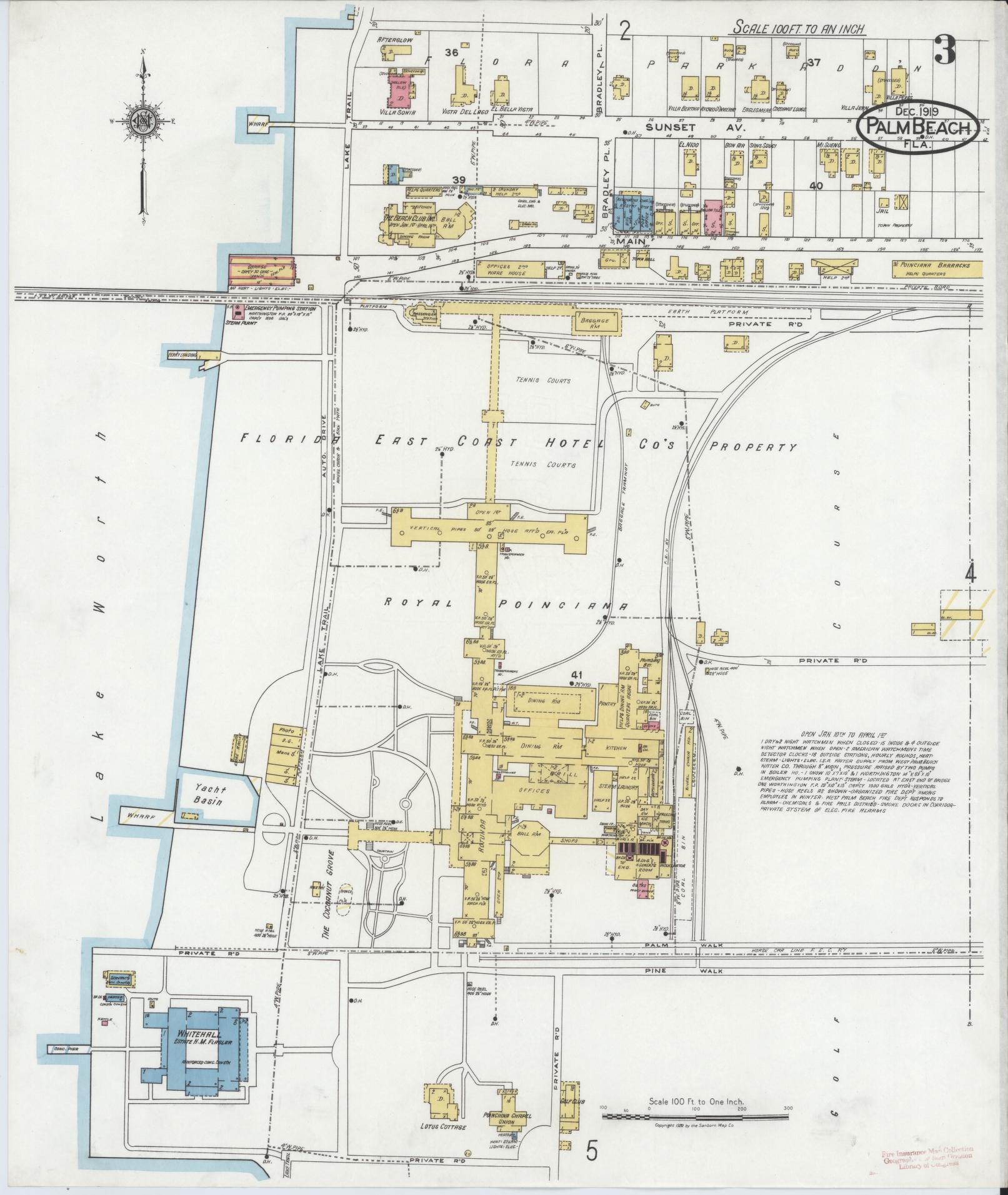 Sanborn Fire Insurance Map from Palm Beach, Palm Beach County, Florida (1919), Sheet #0003 - Historic Sanborn Fire Insurance Map Print, vintage old map wall art, antique decor, genealogy gift, Florida Florida map