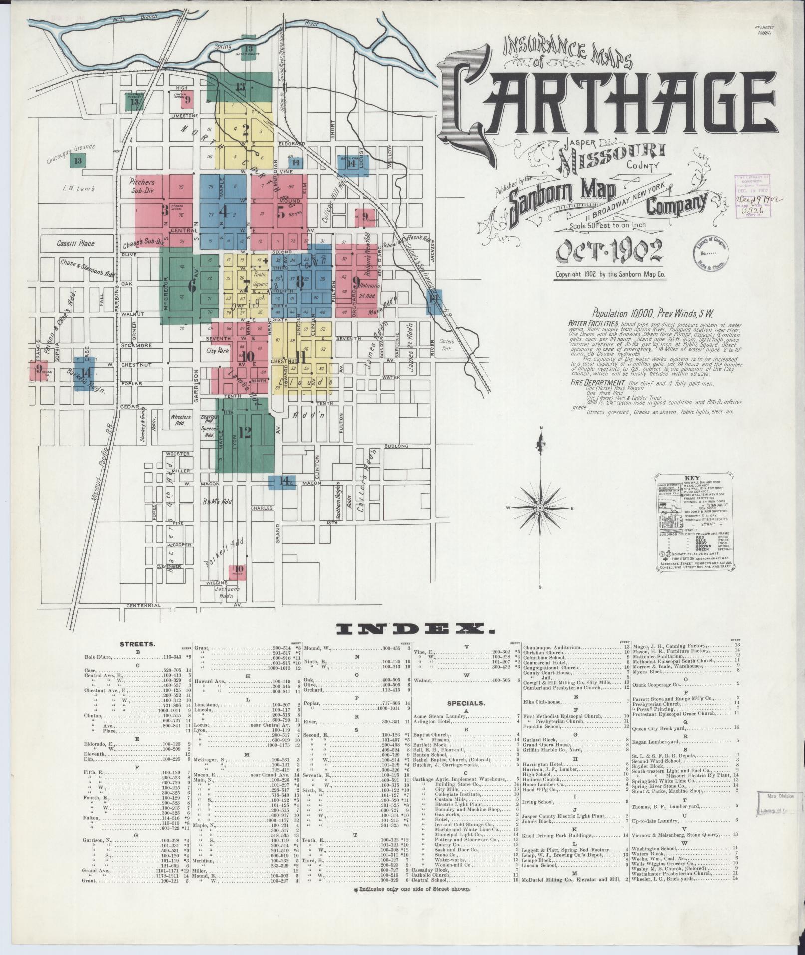Sanborn Fire Insurance Map from Carthage, Jasper County, Missouri (1902), Sheet #0001 - Complete Map Set gallery image, historic Sanborn map, vintage wall art, Missouri Missouri
