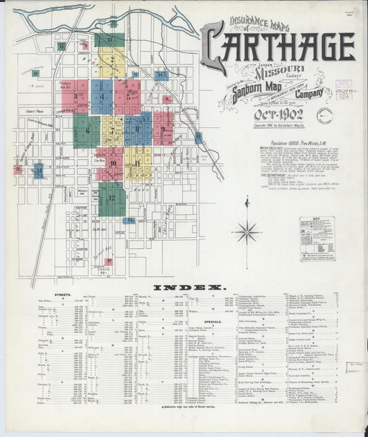 Sanborn Fire Insurance Map from Carthage, Jasper County, Missouri (1902), Sheet #0001 - Complete Map Set gallery image, historic Sanborn map, vintage wall art, Missouri Missouri