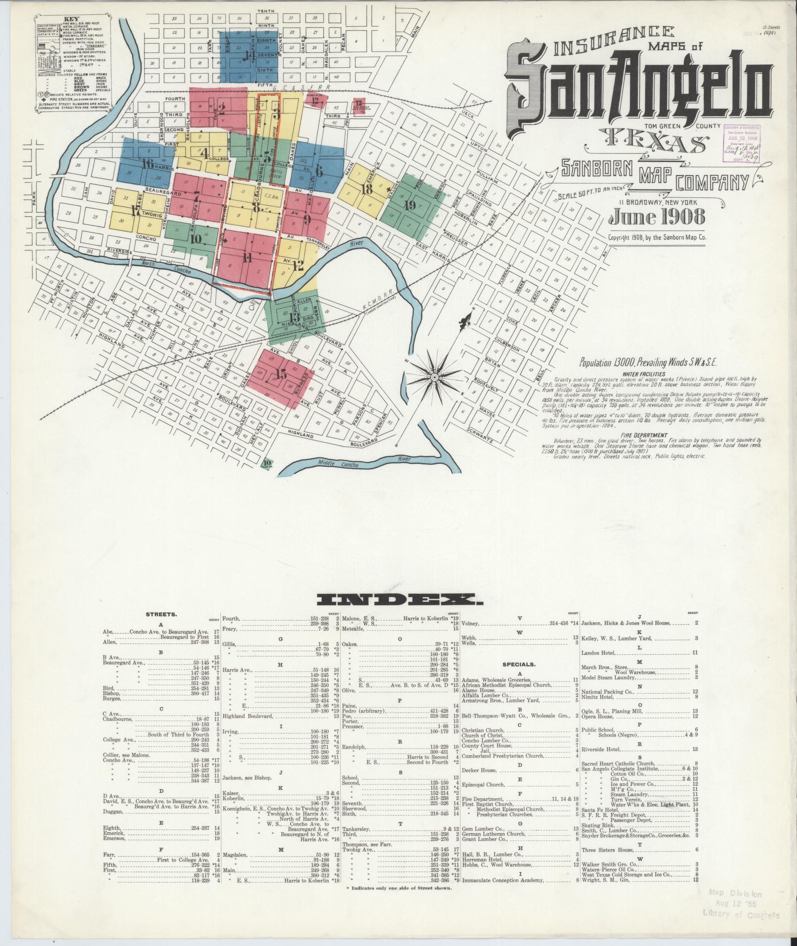 Sanborn Fire Insurance Map from San Angelo, Tom Green County, Texas. (1908) – Historic Sanborn Fire Insurance Map Print