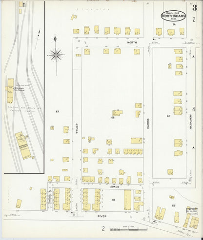 Sanborn Fire Insurance Map from North Adams, Berkshire County, Massachusetts (1908), Sheet #0003 - Historic Sanborn Fire Insurance Map Print, vintage old map wall art, antique decor, genealogy gift, Massachusetts Massachusetts map