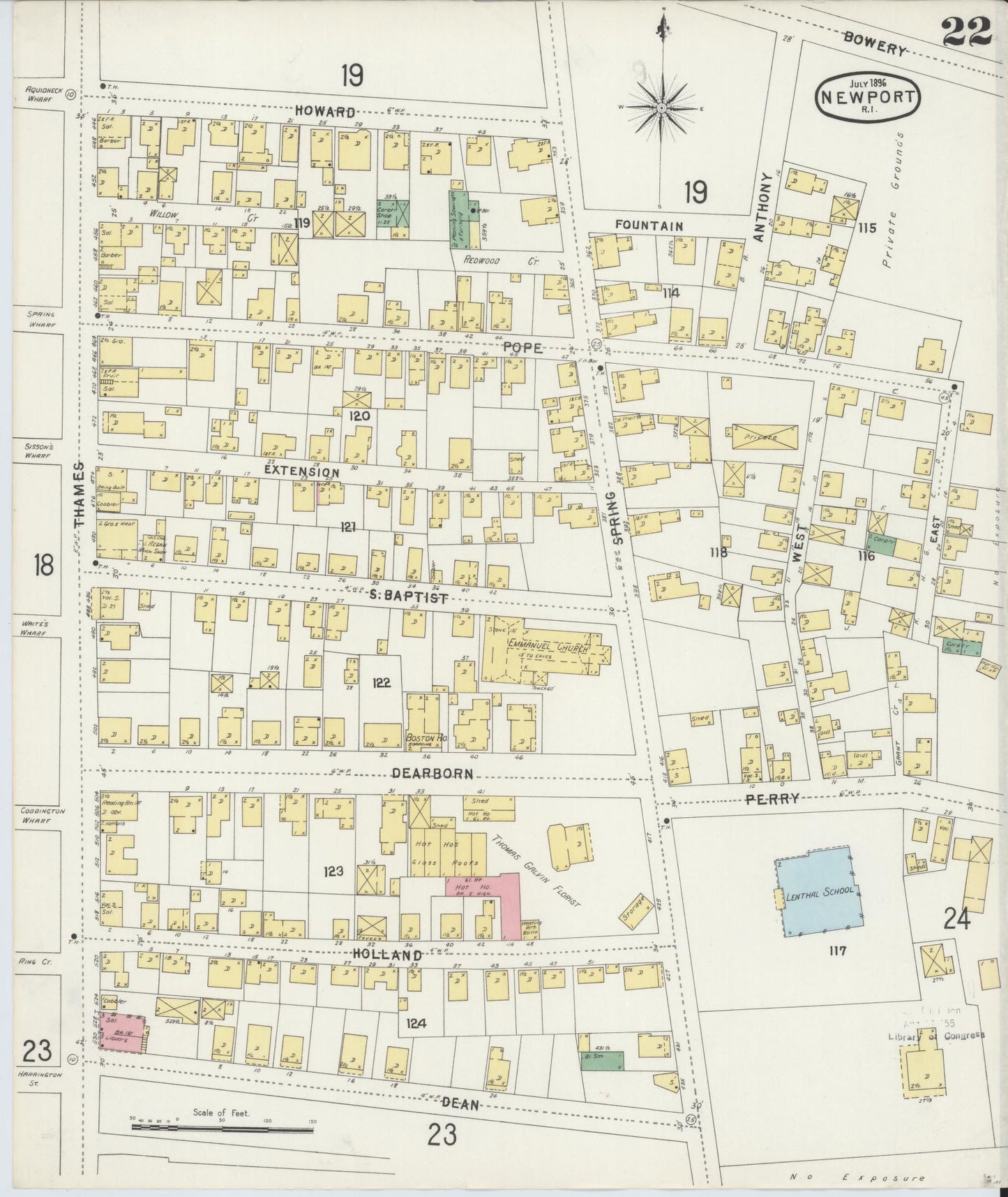 Sanborn Fire Insurance Map from Newport, Newport County, Rhode Island (1896), Sheet #0022 - Complete Map Set gallery image, historic Sanborn map, vintage wall art, Rhode Island Rhode Island