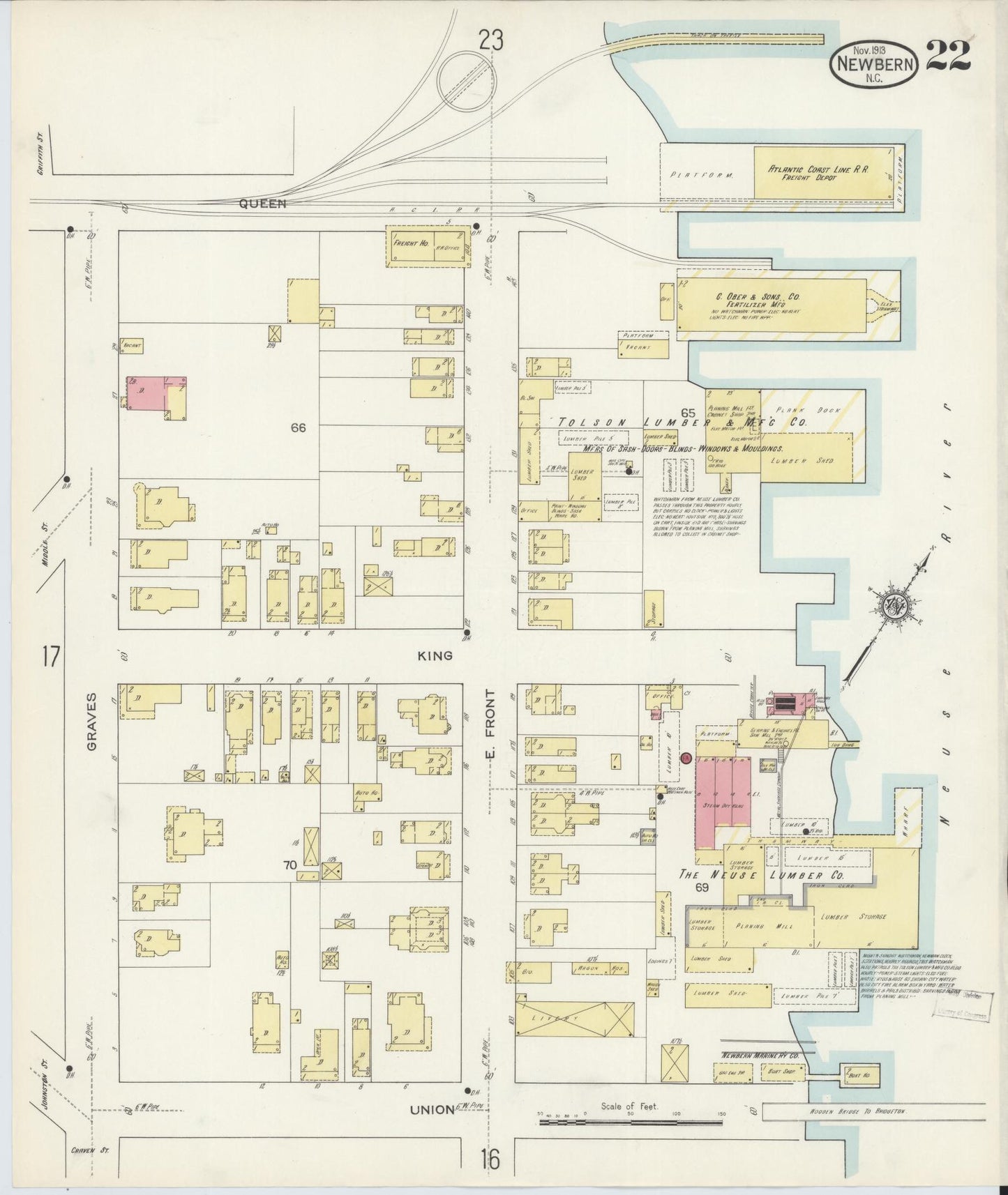 Sanborn Fire Insurance Map from New Bern, Craven County, North Carolina (1913), Sheet #0022 - Complete Map Set gallery image, historic Sanborn map, vintage wall art, North Carolina North Carolina