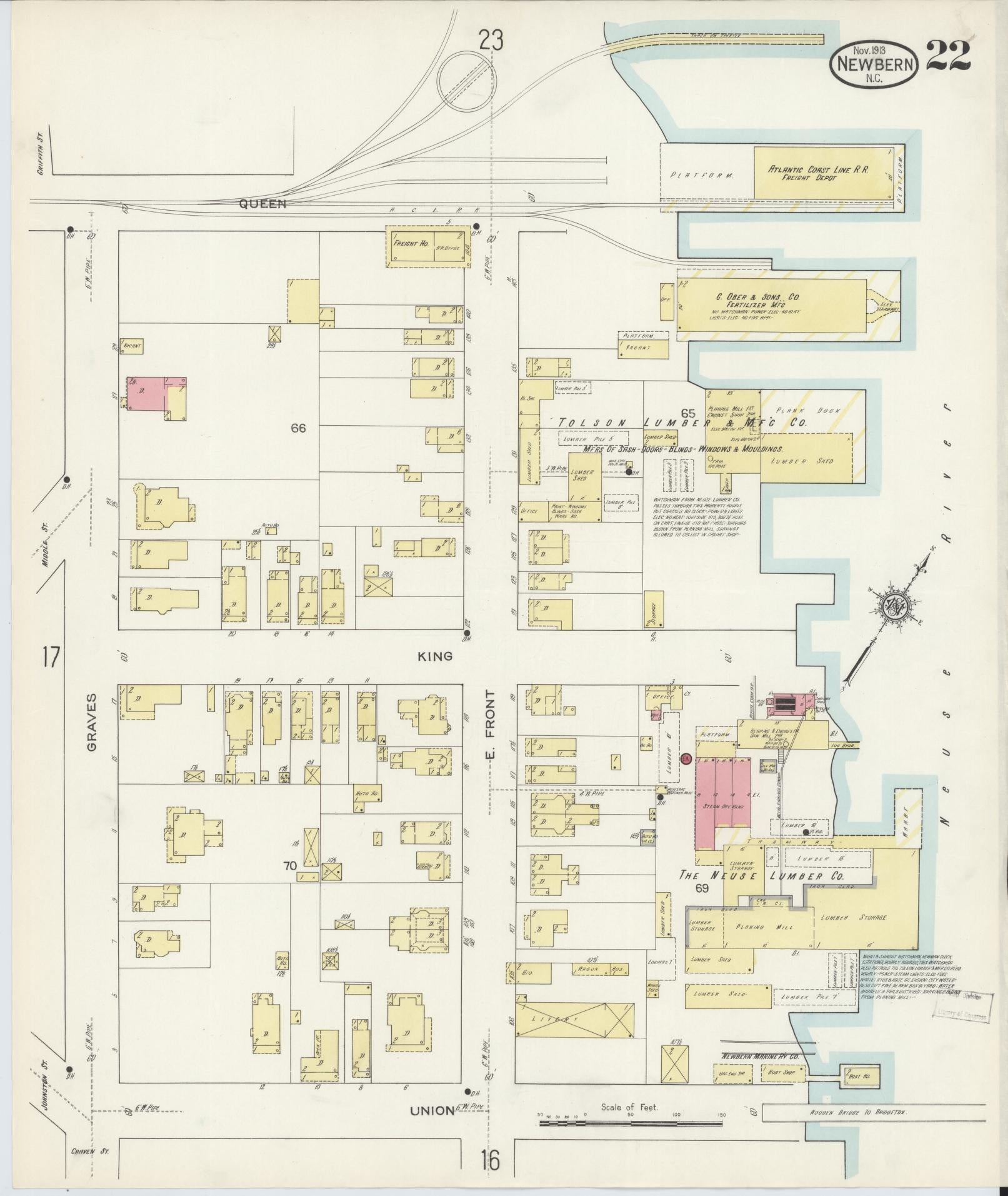 Sanborn Fire Insurance Map from New Bern, Craven County, North Carolina (1913), Sheet #0022 - Complete Map Set gallery image, historic Sanborn map, vintage wall art, North Carolina North Carolina