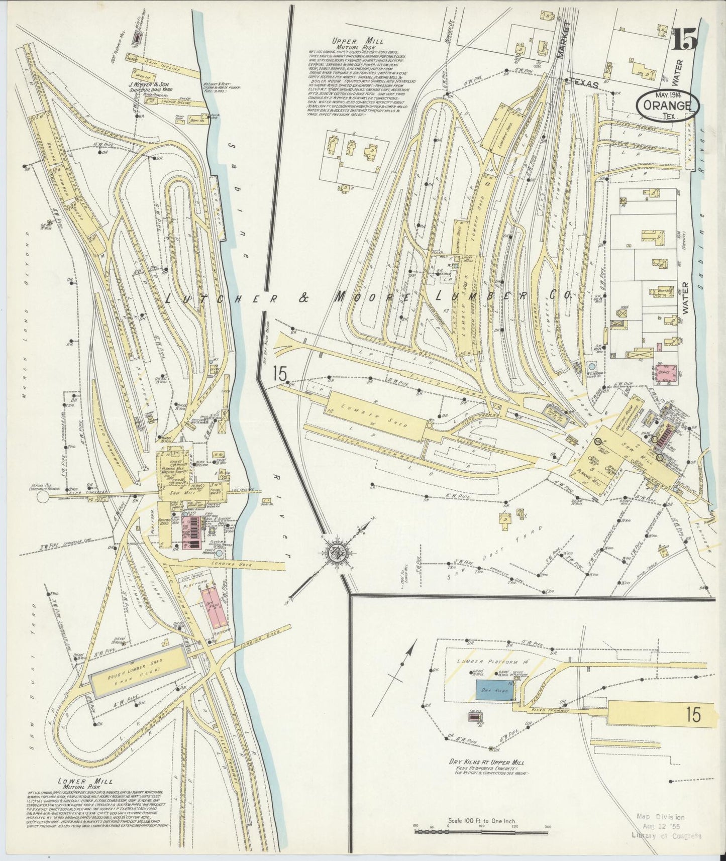 Sanborn Fire Insurance Map from Orange, Orange County, Texas (1914), Sheet #0015 - Complete Map Set gallery image, historic Sanborn map, vintage wall art, Texas Texas