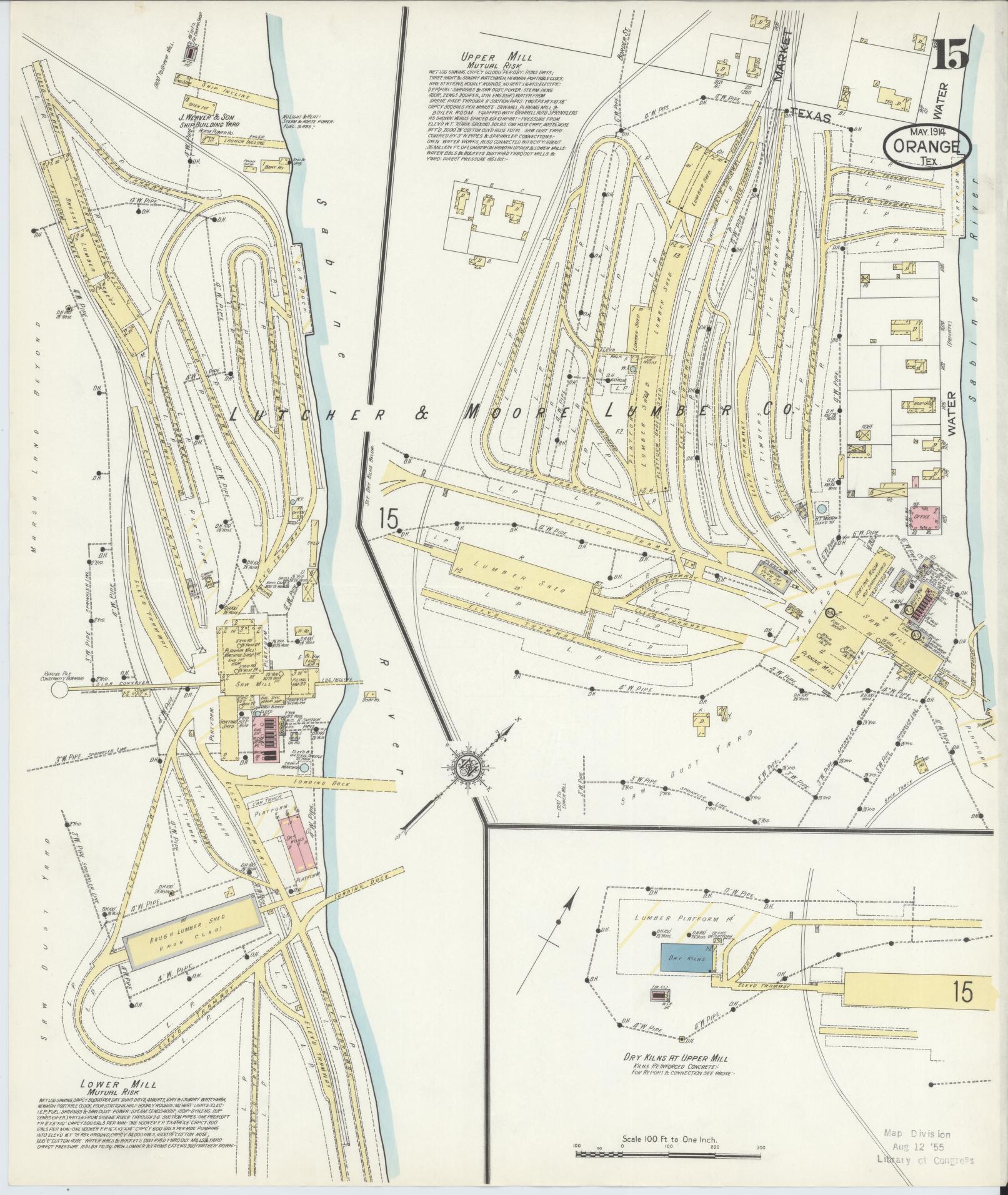 Sanborn Fire Insurance Map from Orange, Orange County, Texas (1914), Sheet #0015 - Complete Map Set gallery image, historic Sanborn map, vintage wall art, Texas Texas