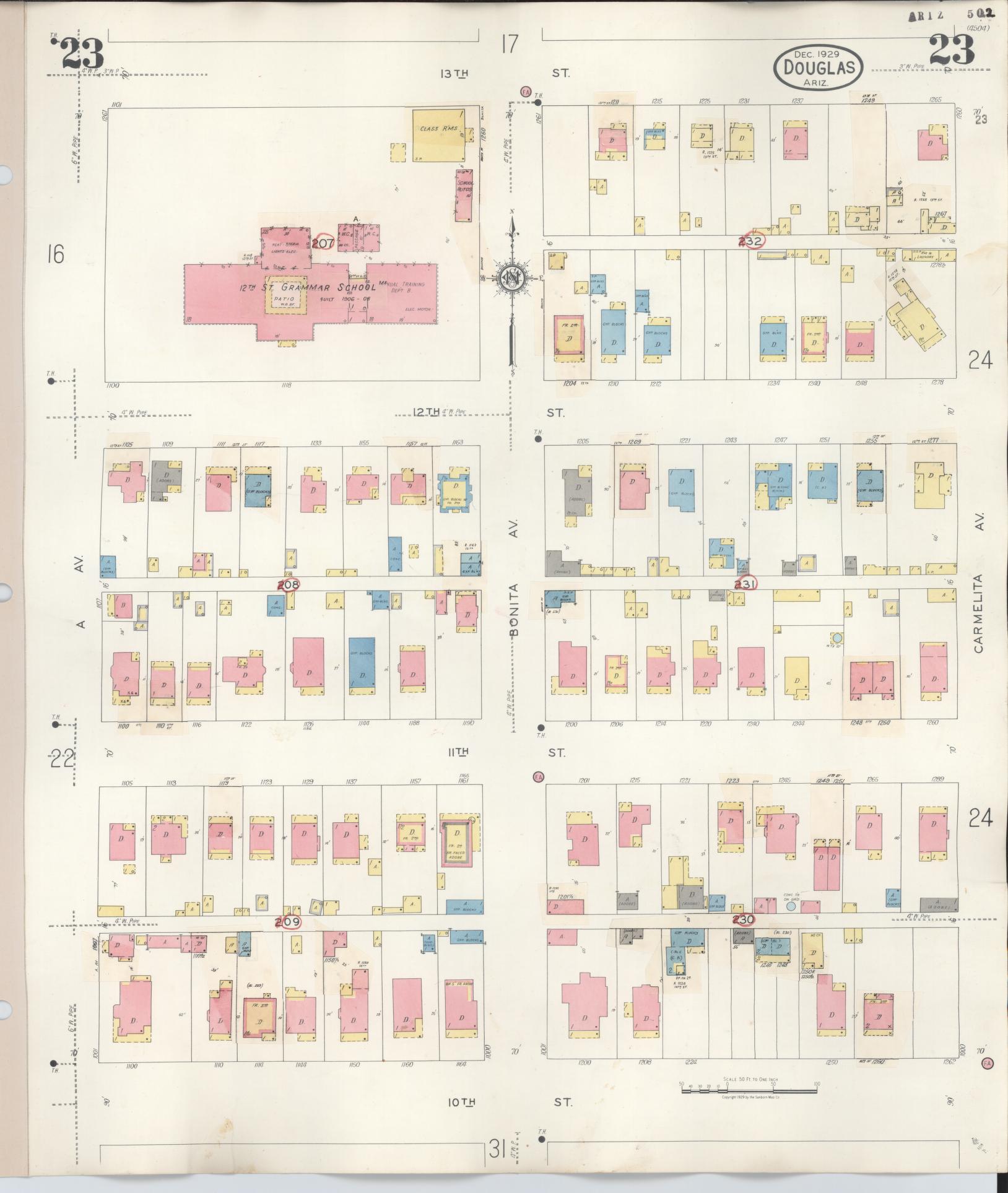 Sanborn Fire Insurance Map from Douglas, Cochise County, Arizona (1947), Sheet #0023 - Complete Map Set gallery image, historic Sanborn map, vintage wall art, Arizona Arizona