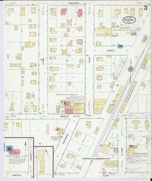 Sanborn Fire Insurance Map from Reading, Hillsdale County, Michigan (1918), Sheet #0003 - Historic Sanborn Fire Insurance Map Print, vintage old map wall art, antique decor, genealogy gift, Michigan Michigan map