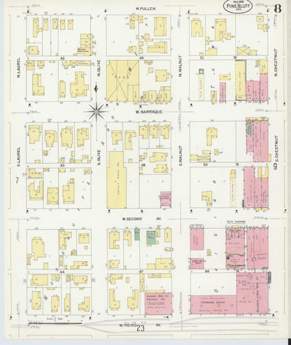 Sanborn Fire Insurance Map from Pine Bluff, Jefferson County, Arkansas (1908), Sheet #0008 - Complete Map Set gallery image, historic Sanborn map, vintage wall art, Arkansas Arkansas