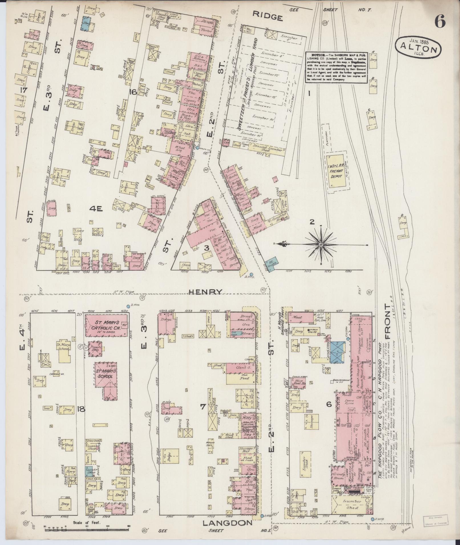 Sanborn Fire Insurance Map from Alton, Madison County, Illinois (1885), Sheet #0006 - Historic Sanborn Fire Insurance Map Print, vintage old map wall art, antique decor, genealogy gift, Illinois Illinois map