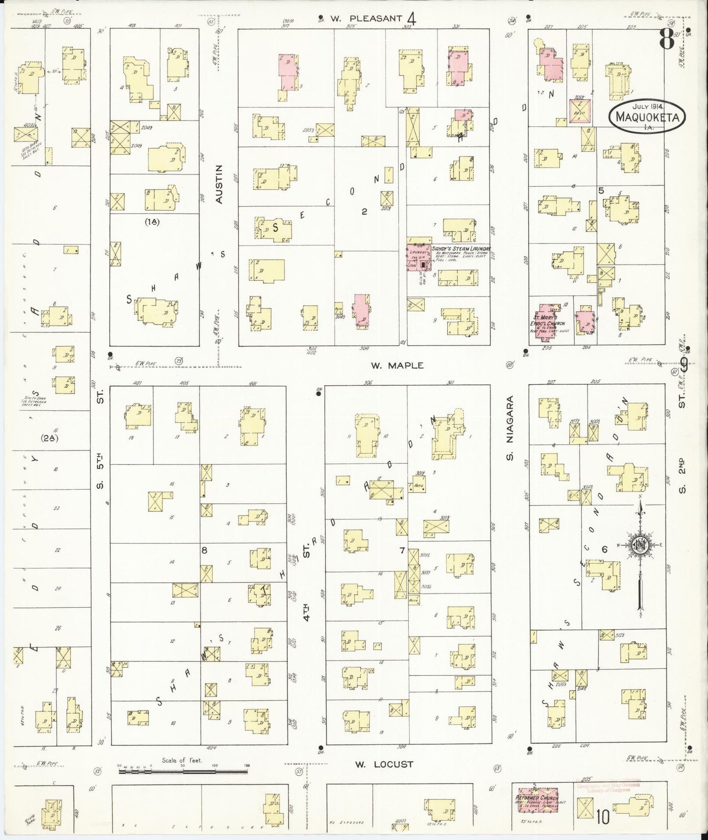 Sanborn Fire Insurance Map from Maquoketa, Jackson County, Iowa (1914), Sheet #0008 - Historic Sanborn Fire Insurance Map Print