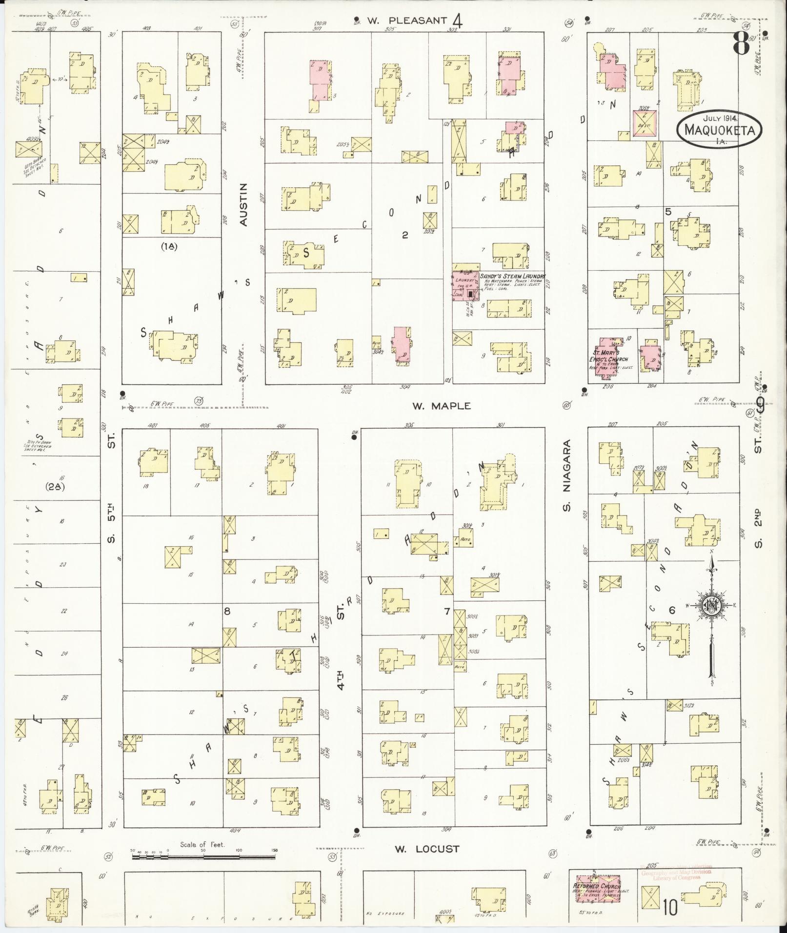Sanborn Fire Insurance Map from Maquoketa, Jackson County, Iowa (1914), Sheet #0008 - Historic Sanborn Fire Insurance Map Print