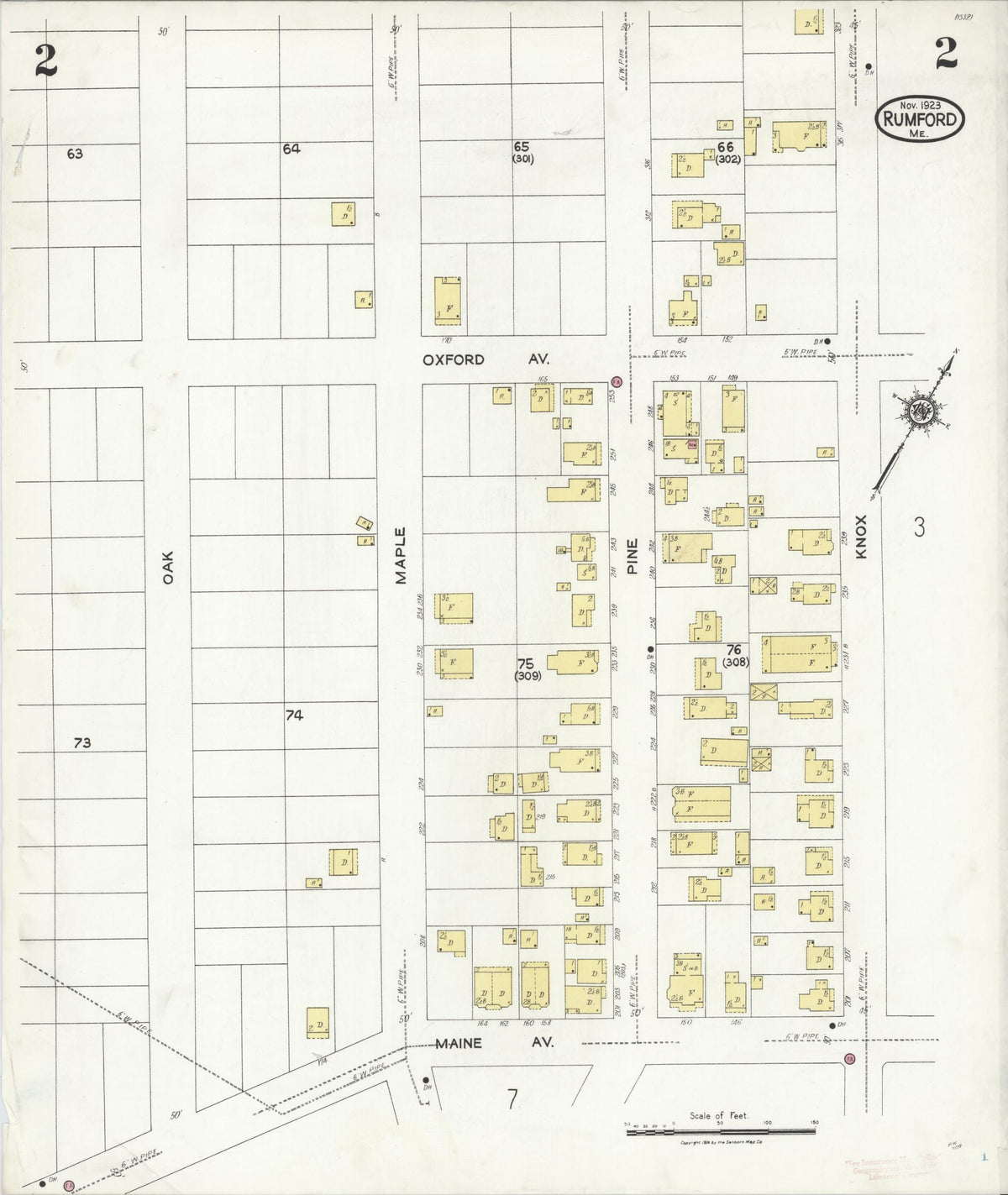 Sanborn Fire Insurance Map from Rumford, Oxford County, Maine (1923), Sheet #0002 - Complete Map Set gallery image, historic Sanborn map, vintage wall art, Maine Maine