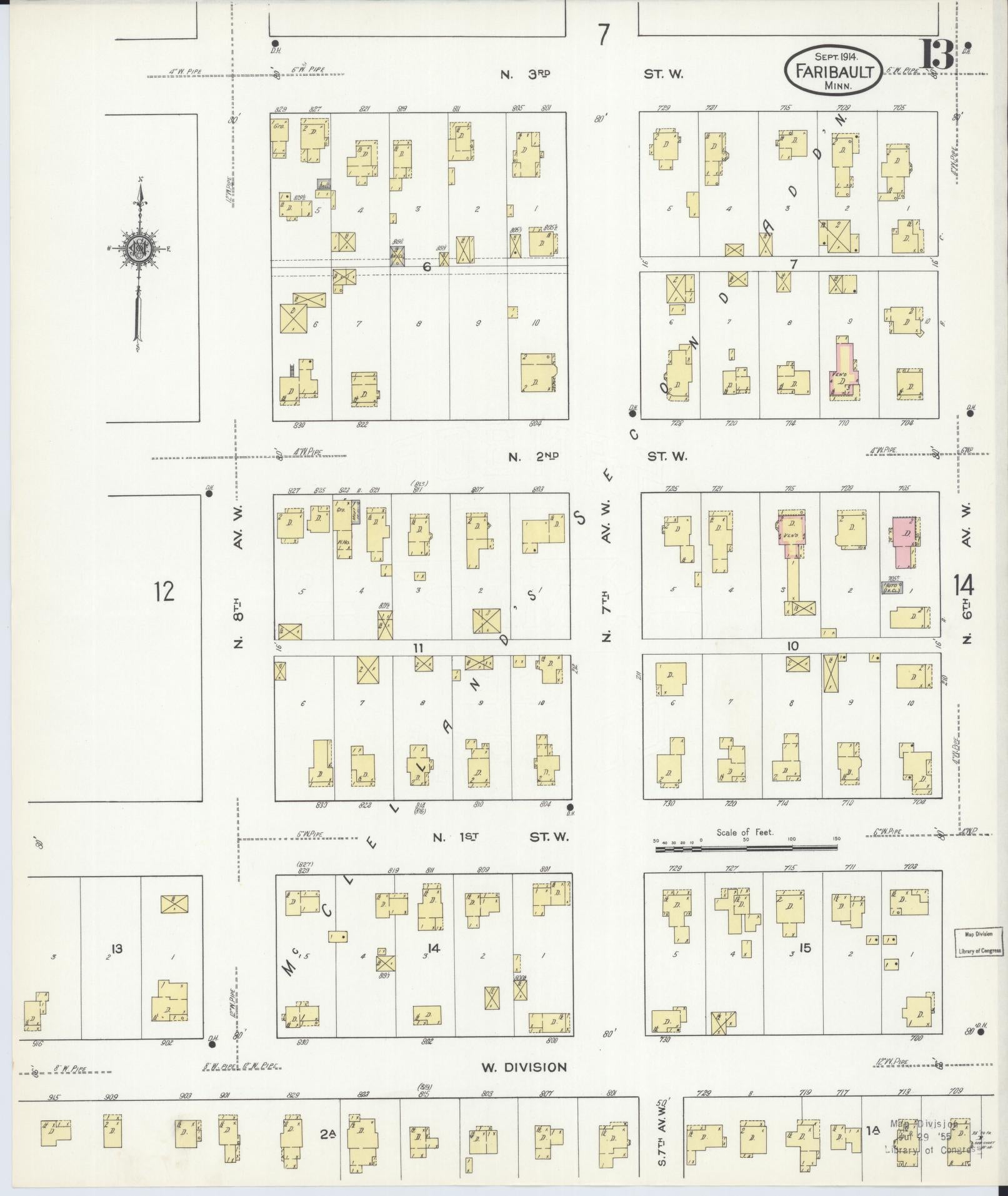 Sanborn Fire Insurance Map from Faribault, Rice County, Minnesota (1914), Sheet #0013 - Historic Sanborn Fire Insurance Map Print, vintage old map wall art, antique decor, genealogy gift, Minnesota Minnesota map