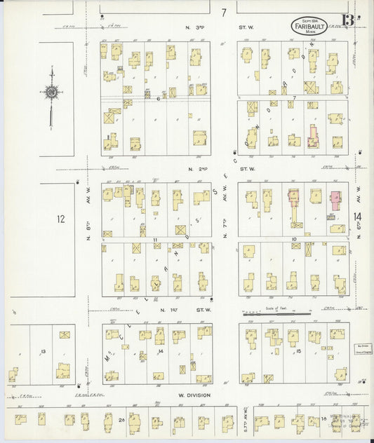 Sanborn Fire Insurance Map from Faribault, Rice County, Minnesota (1914), Sheet #0013 - Historic Sanborn Fire Insurance Map Print, vintage old map wall art, antique decor, genealogy gift, Minnesota Minnesota map