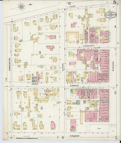 Sanborn Fire Insurance Map from Coldwater, Branch County, Michigan (1897), Sheet #0005 - Complete Map Set gallery image, historic Sanborn map, vintage wall art, Michigan Michigan