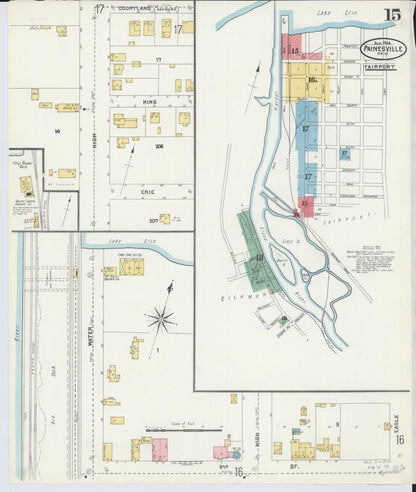 Sanborn Fire Insurance Map from Painesville, Lake County, Ohio (1904), Sheet #0015 - Historic Sanborn Fire Insurance Map Print, vintage old map wall art, antique decor, genealogy gift, Ohio Ohio map