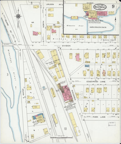 Sanborn Fire Insurance Map from West Bend, Washington County, Wisconsin (1919), Sheet #0009 - Complete Map Set gallery image, historic Sanborn map, vintage wall art, Wisconsin Wisconsin