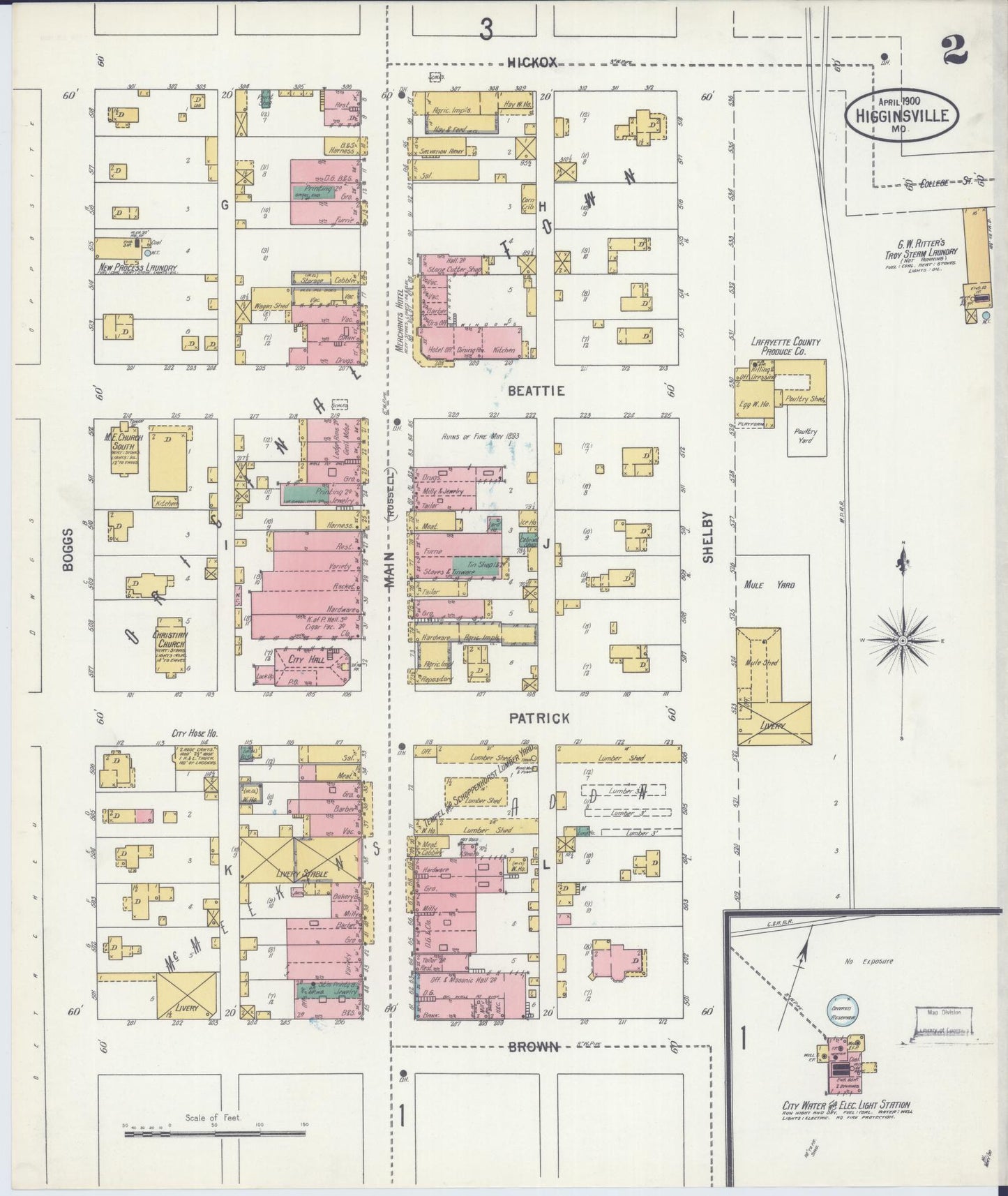 Sanborn Fire Insurance Map from Higginsville, Lafayette County, Missouri (1900), Sheet #0002 - Complete Map Set gallery image, historic Sanborn map, vintage wall art, Missouri Missouri