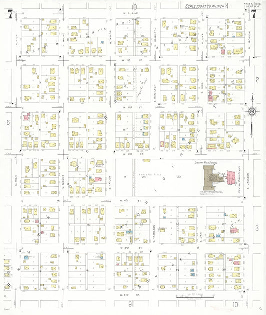 Sanborn Fire Insurance Map from Pratt, Pratt County, Kansas (1935), Sheet #0007 - Historic Sanborn Fire Insurance Map Print, vintage old map wall art, antique decor, genealogy gift, Kansas Kansas map