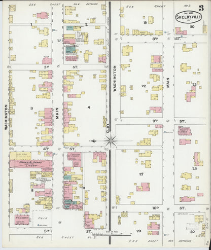 Sanborn Fire Insurance Map from Shelbyville, Shelby County, Kentucky (1892), Sheet #0003 - Complete Map Set gallery image, historic Sanborn map, vintage wall art, Kentucky Kentucky