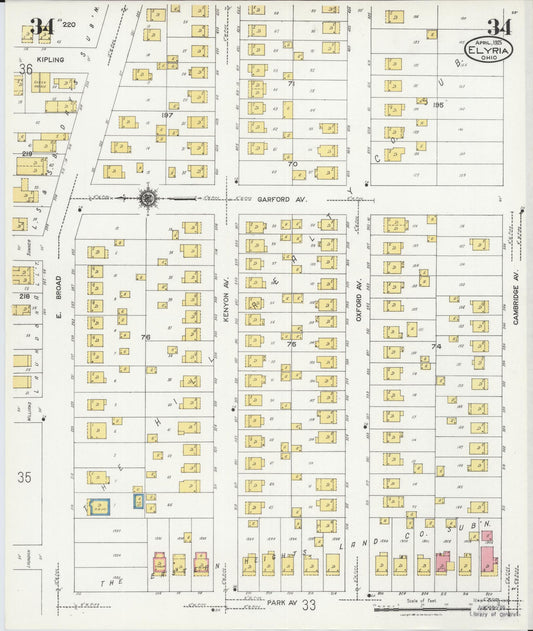 Sanborn Fire Insurance Map from Elyria, Lorain County, Ohio (1925), Sheet #0034 - Historic Sanborn Fire Insurance Map Print, vintage old map wall art, antique decor, genealogy gift, Ohio Ohio map