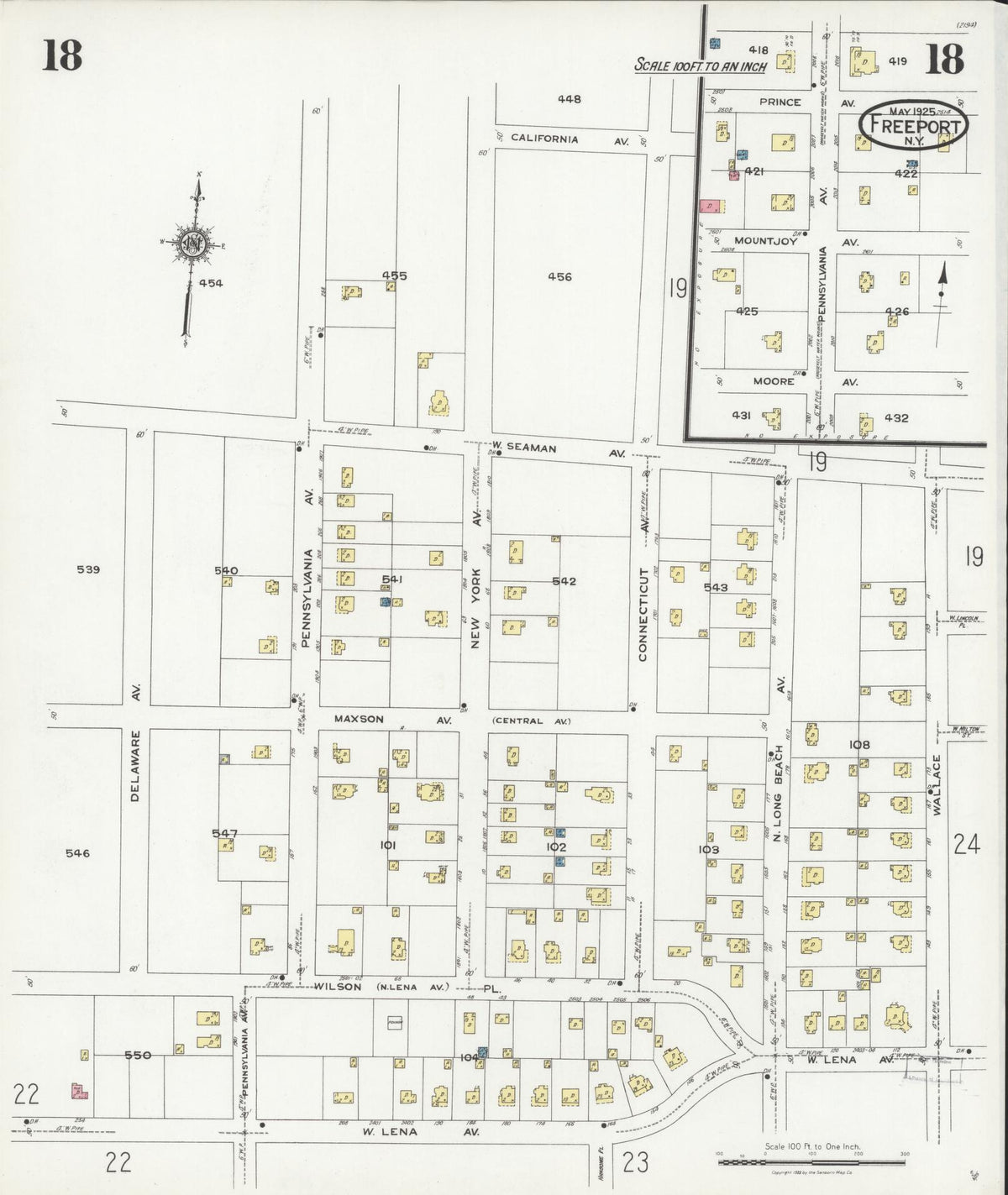 Sanborn Fire Insurance Map from Freeport, Nassau County, New York (1925), Sheet #0018 - Complete Map Set gallery image, historic Sanborn map, vintage wall art, New York New York