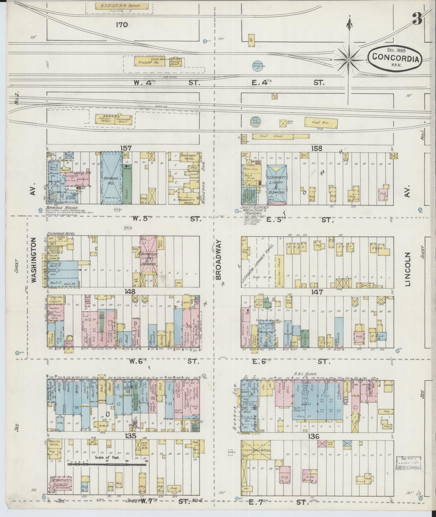 Sanborn Fire Insurance Map from Concordia, Cloud County, Kansas (1889), Sheet #0003 - Complete Map Set gallery image, historic Sanborn map, vintage wall art, Kansas Kansas