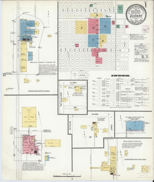Sanborn Fire Insurance Map from Quanah, Hardeman County, Texas (1908), Sheet #0001 - Historic Sanborn Fire Insurance Map Print, vintage old map wall art, antique decor, genealogy gift, Texas Texas map