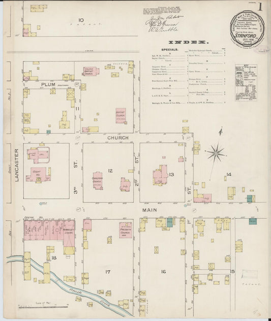 Sanborn Fire Insurance Map from Stanford, Lincoln County, Kentucky (1886), Sheet #0001 - Historic Sanborn Fire Insurance Map Print, vintage old map wall art, antique decor, genealogy gift, Kentucky Kentucky map