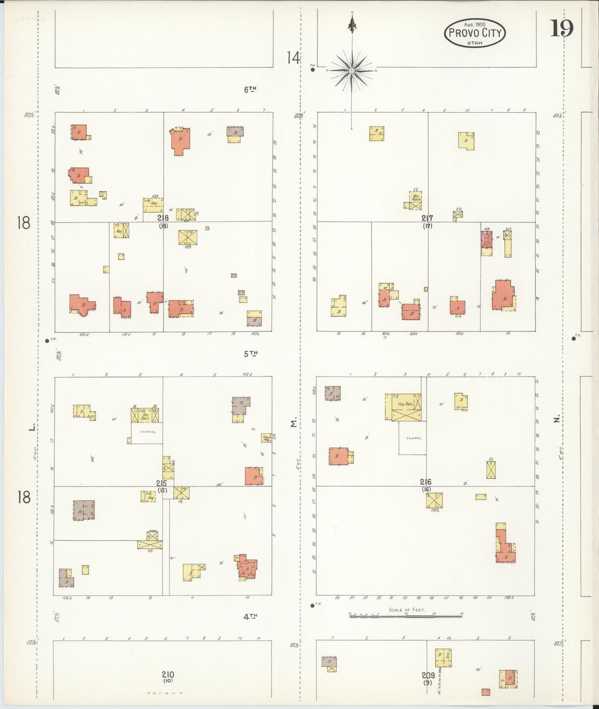 Sanborn Fire Insurance Map from Provo, Utah County, Utah (1900), Sheet #0019 - Historic Sanborn Fire Insurance Map Print, vintage old map wall art, antique decor, genealogy gift, Provo Utah map