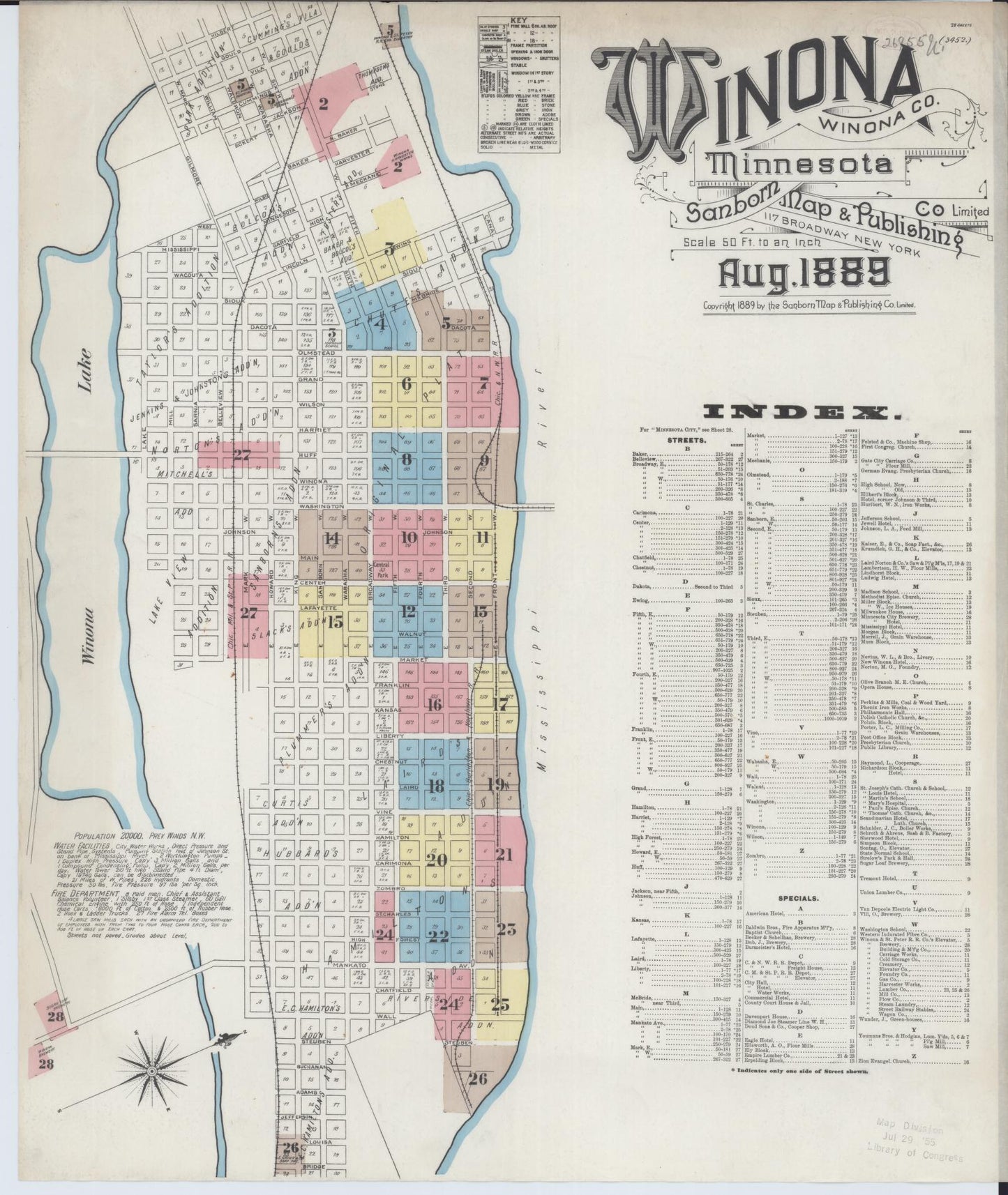 Sanborn Fire Insurance Map from Winona, Winona County, Minnesota (1889), Sheet #0001 - Historic Sanborn Fire Insurance Map Print, vintage old map wall art, antique decor, genealogy gift, Minnesota Minnesota map