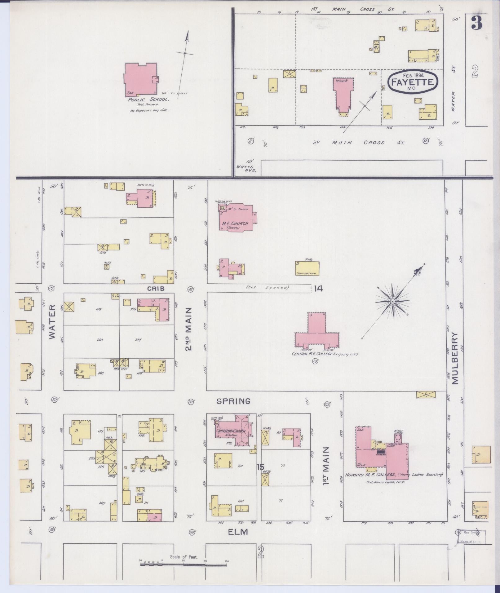 Sanborn Fire Insurance Map from Fayette, Howard County, Missouri (1894), Sheet #0003 - Historic Sanborn Fire Insurance Map Print, vintage old map wall art, antique decor, genealogy gift, Missouri Missouri map