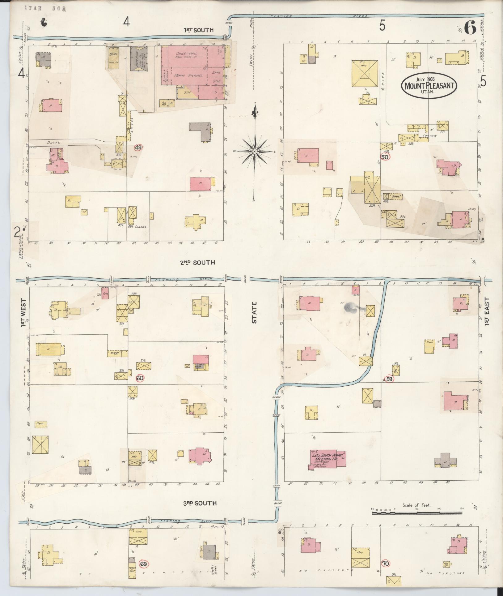 Sanborn Fire Insurance Map from Mount Pleasant, Sanpete County, Utah (1931), Sheet #0006 - Historic Sanborn Fire Insurance Map Print, vintage old map wall art, antique decor, genealogy gift, Utah Utah map