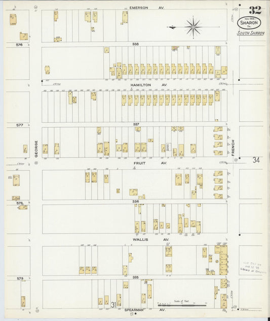 Sanborn Fire Insurance Map from Sharon, Mercer County, Pennsylvania (1908), Sheet #0032 - Historic Sanborn Fire Insurance Map Print, vintage old map wall art, antique decor, genealogy gift, Pennsylvania Pennsylvania map