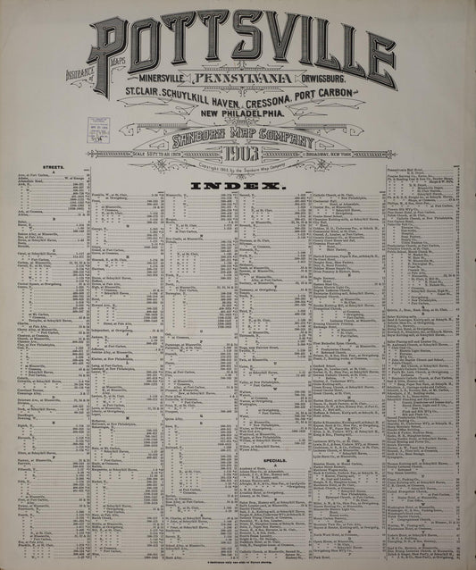 Sanborn Fire Insurance Map from Pottsville, Schuylkill County, Pennsylvania (1903), Sheet #0001 - Historic Sanborn Fire Insurance Map Print, vintage old map wall art, antique decor, genealogy gift, Pennsylvania Pennsylvania map