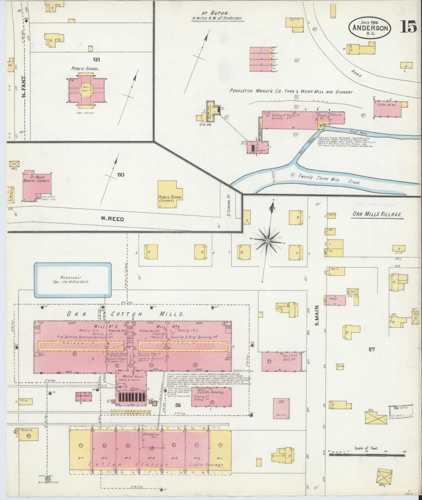 Sanborn Fire Insurance Map from Anderson, Anderson County, South Carolina (1906), Sheet #0015 - Complete Map Set gallery image, historic Sanborn map, vintage wall art, South Carolina South Carolina