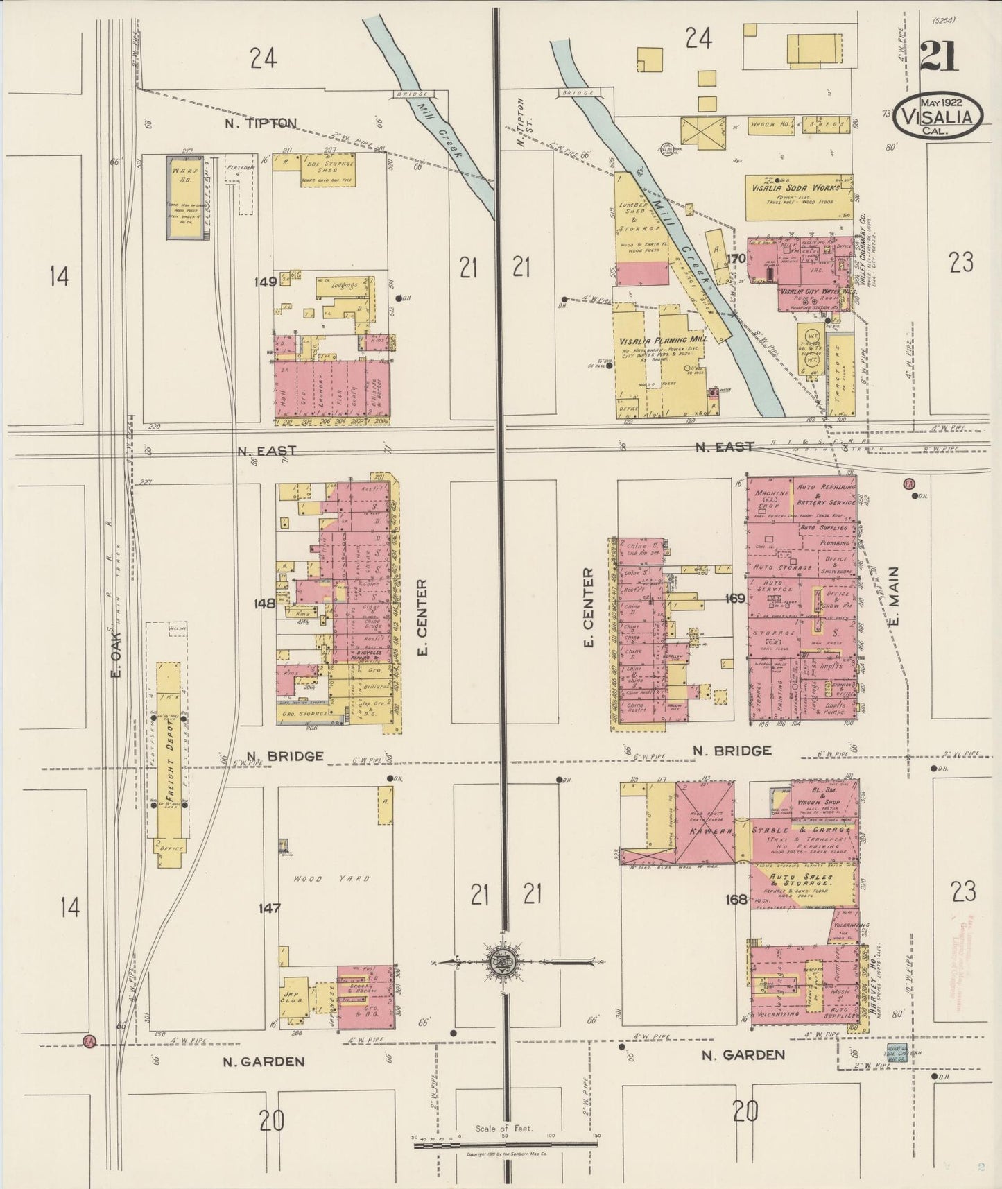 Sanborn Fire Insurance Map from Visalia, Tulare County, California (1922), Sheet #0021 - Complete Map Set gallery image, historic Sanborn map, vintage wall art, California California
